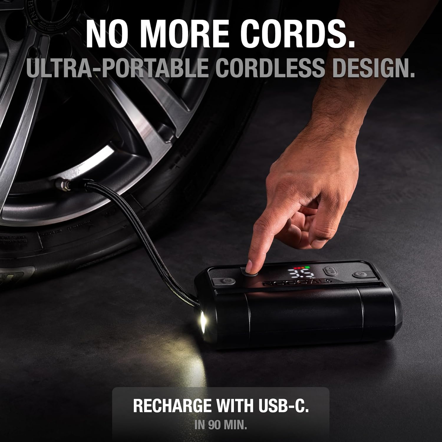 12V Cordless Tyre Inflator — 130 PSI, USB-C Rechargeable