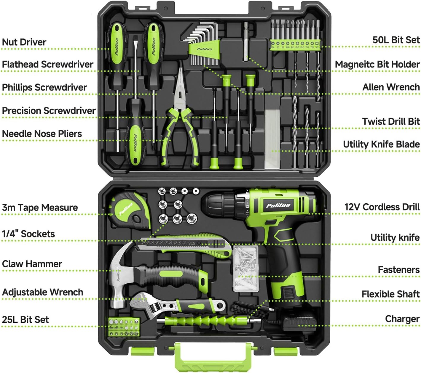 149-Piece Home Tool Set with 12V Cordless Drill and Case