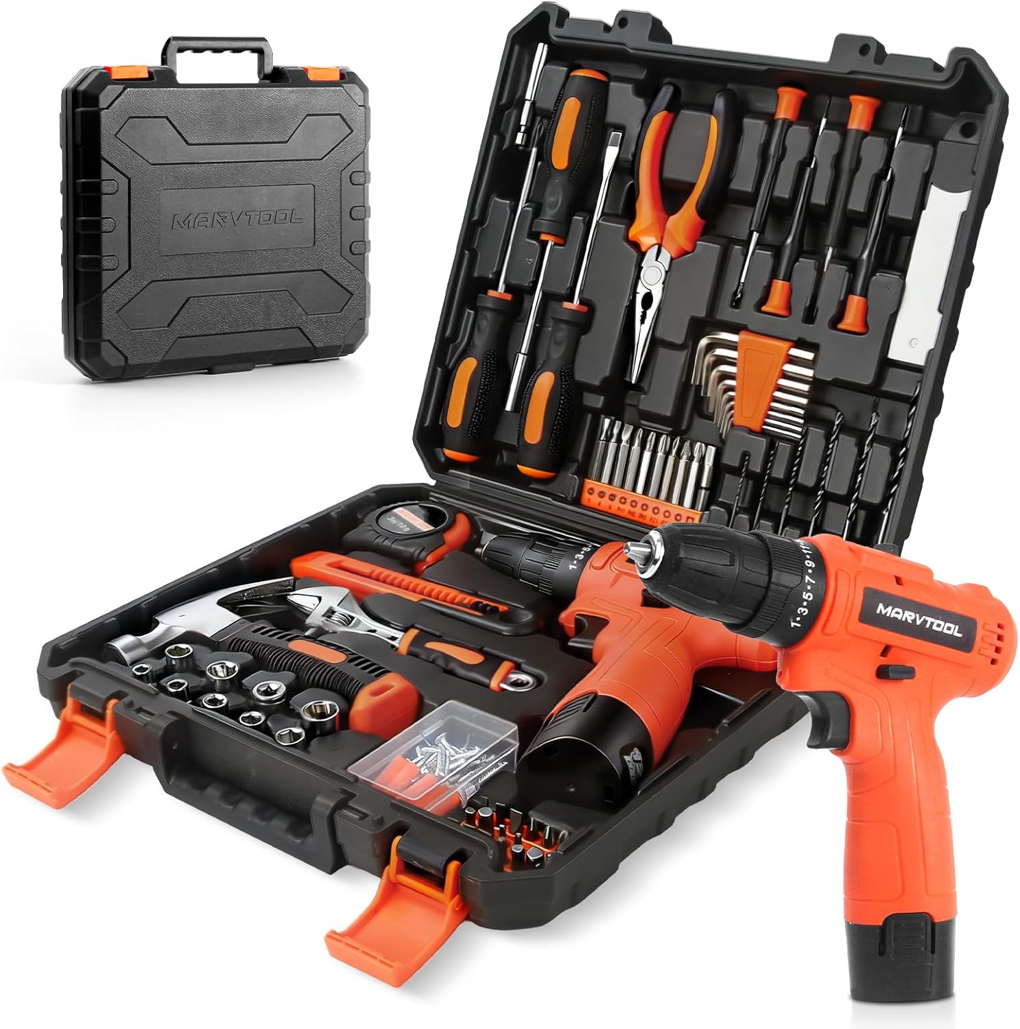 152-Piece Basic Tool Set with 12V Cordless Drill and Toolbox