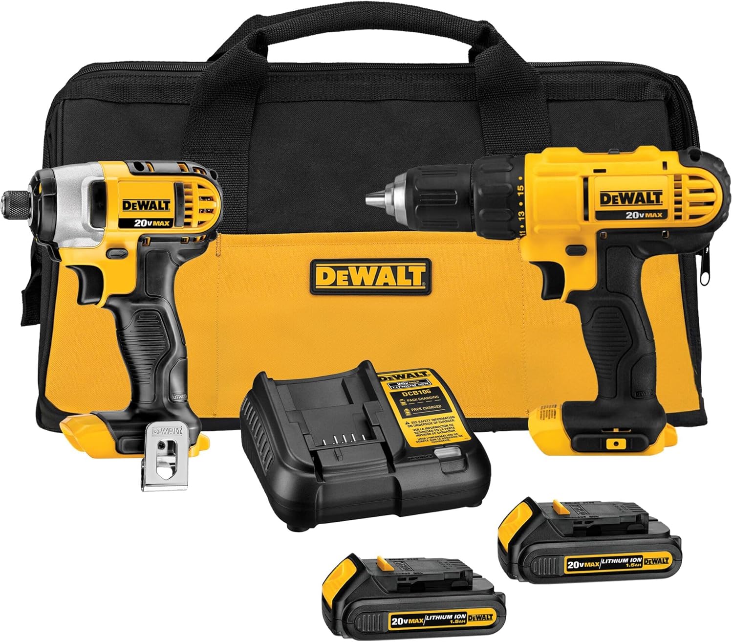 20V Cordless Drill and Impact Driver Combo Kit — 2 Batteries