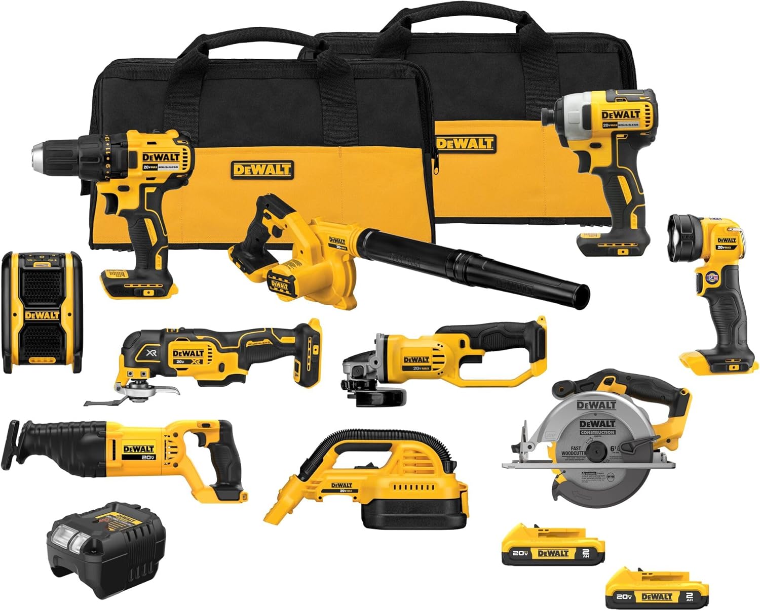 20V Cordless Power Tool Combo Kit — 10 Tools, 2 Batteries