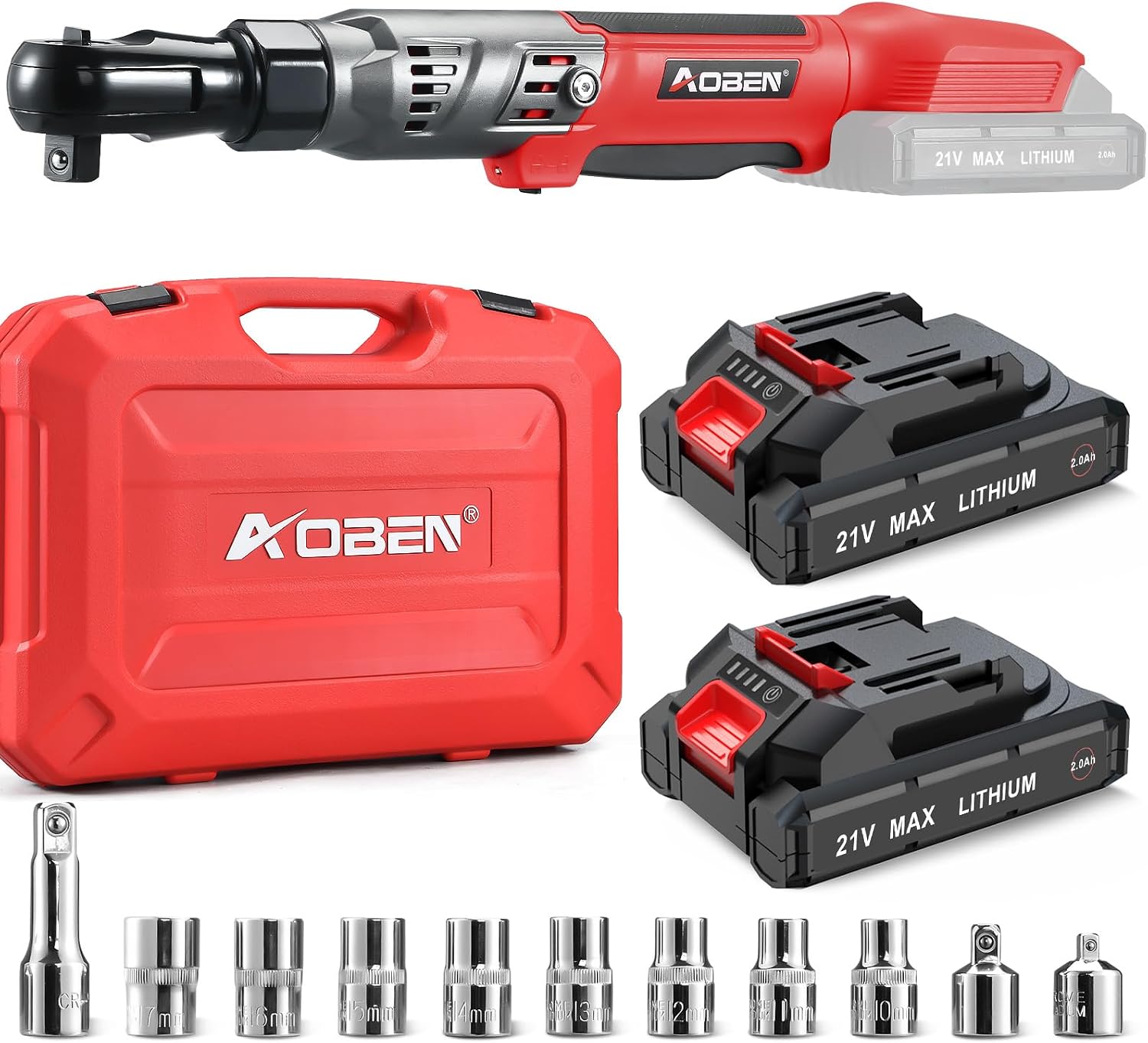 21V Cordless Ratchet Wrench Kit — 1/2 in Drive, 8 Sockets
