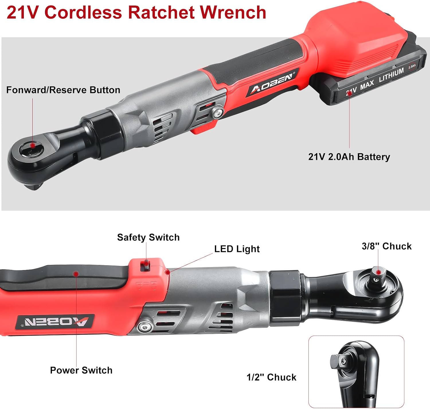 21V Cordless Ratchet Wrench Kit — 1/2 in Drive, 8 Sockets