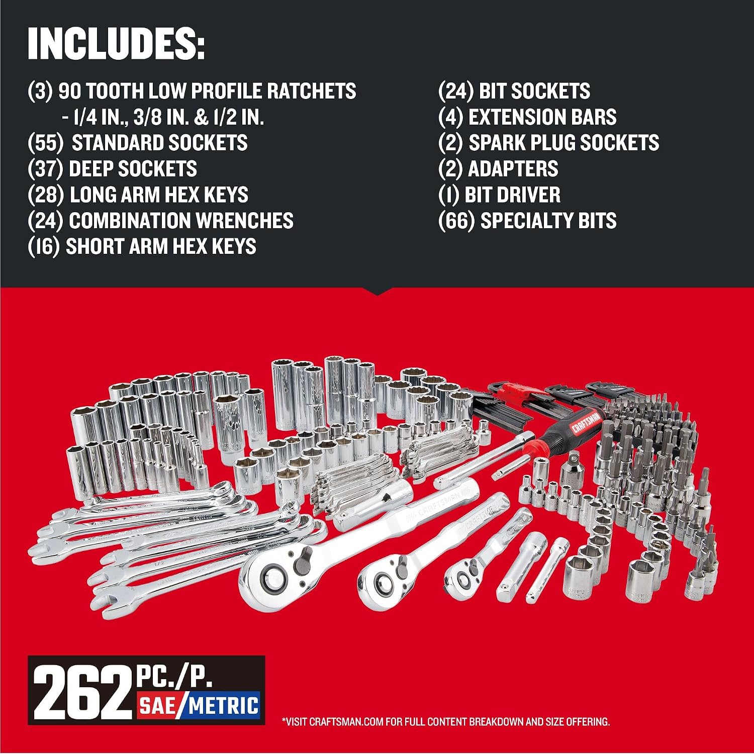 262-Piece Mechanic Tool Set with 3-Drawer Toolbox