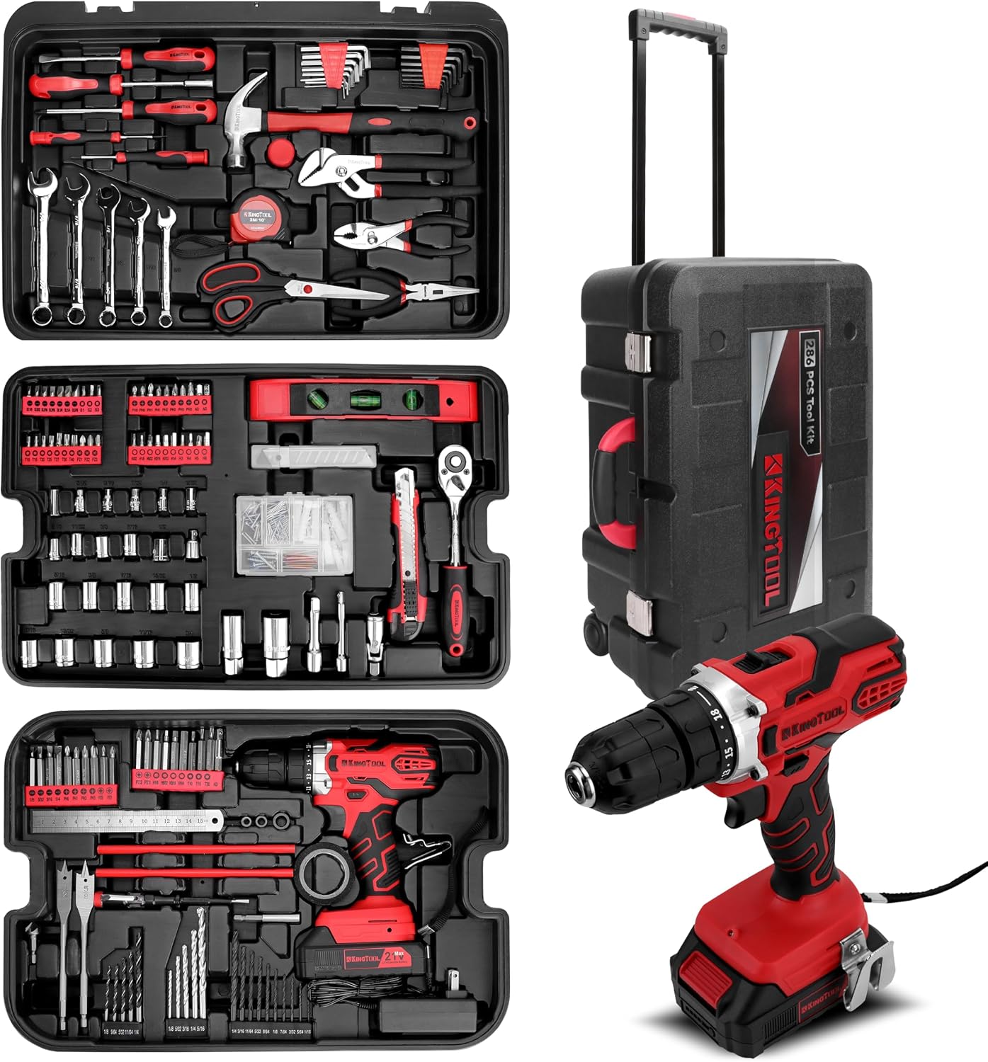 286-Piece Home and Auto Repair Kit with 21V Drill and Rolling Box