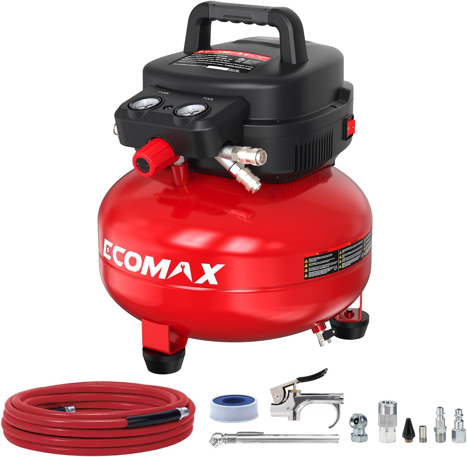 6-Gallon Pancake Air Compressor — 150 PSI, 10-Piece Accessory Kit