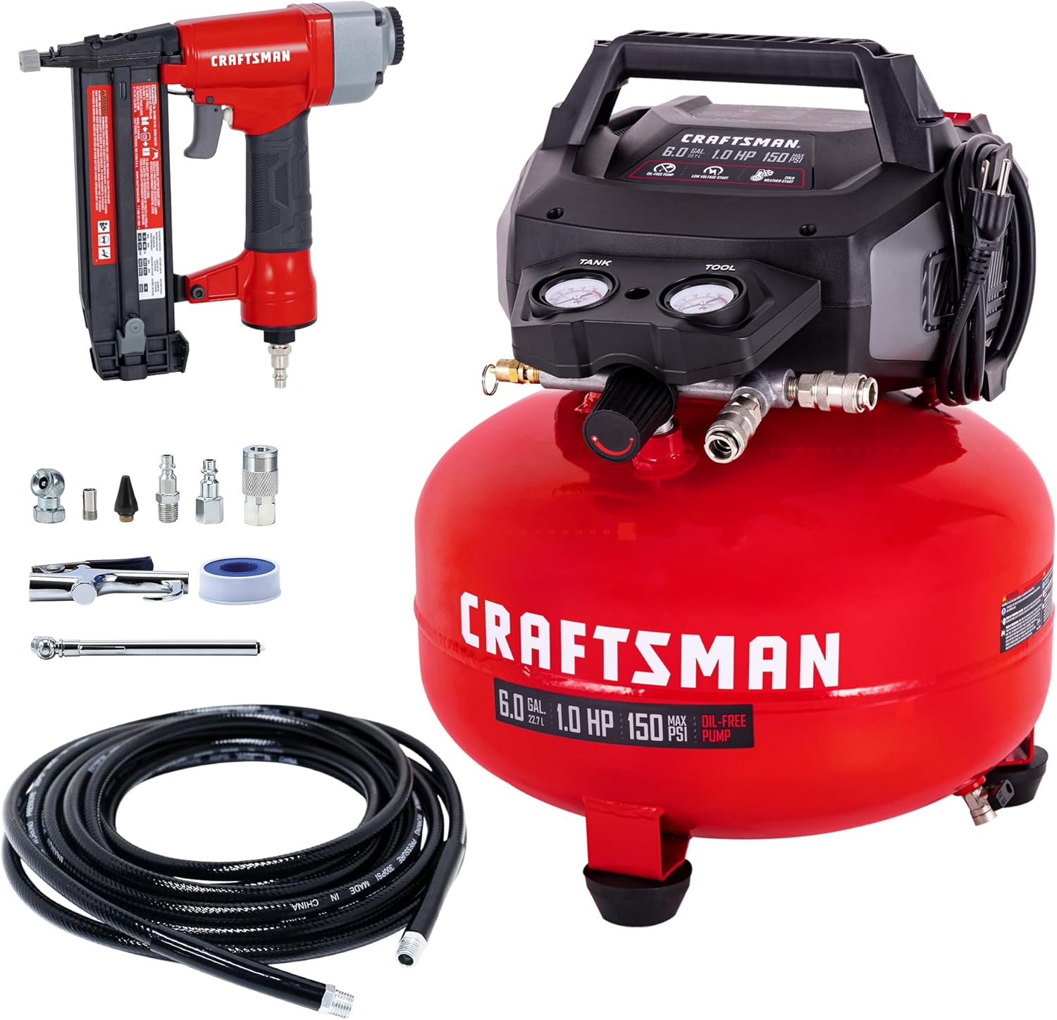6-Gallon Pancake Air Compressor with Brad Nailer Kit — 150 PSI