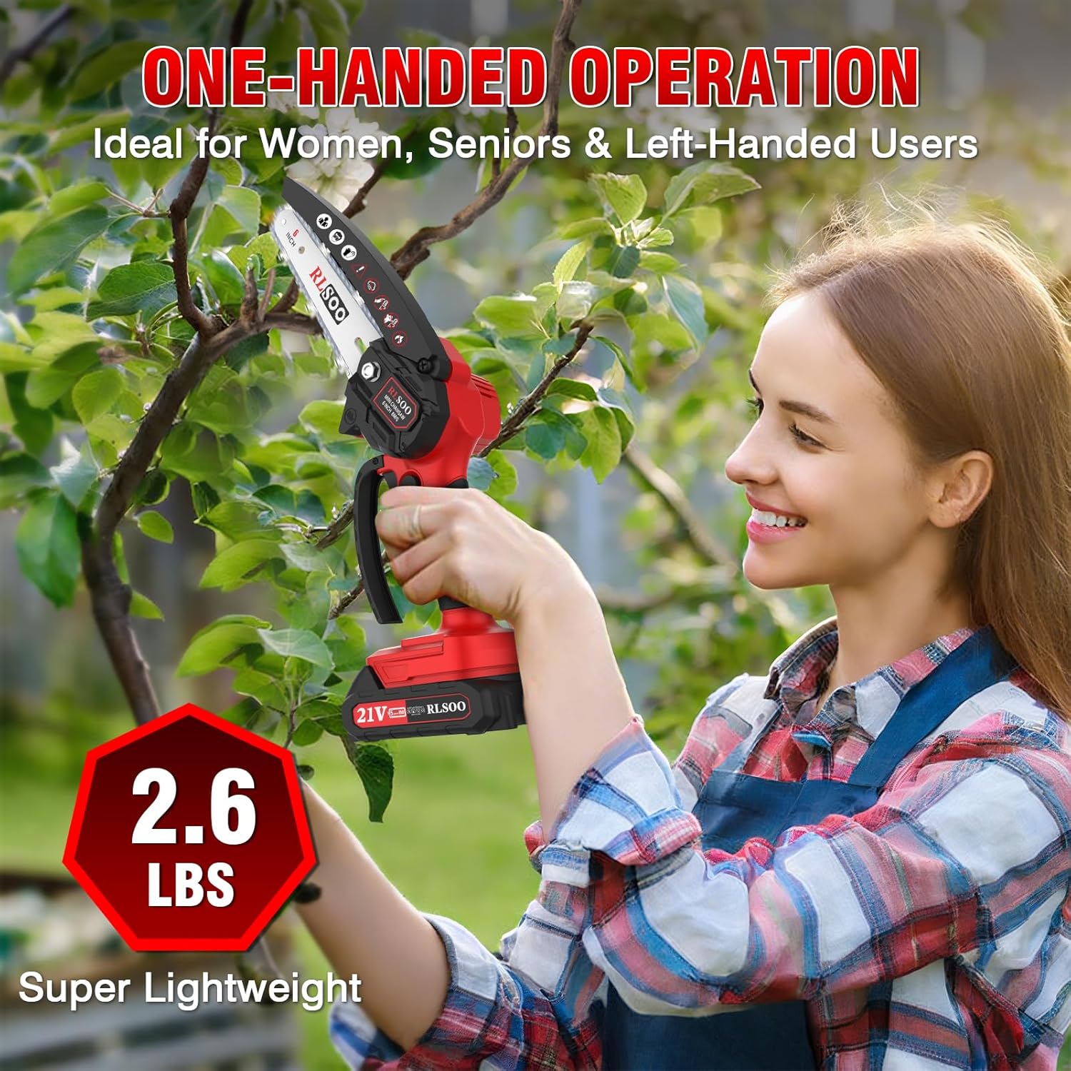 6-Inch Cordless Mini Chainsaw — 2 Batteries, 3 Chains