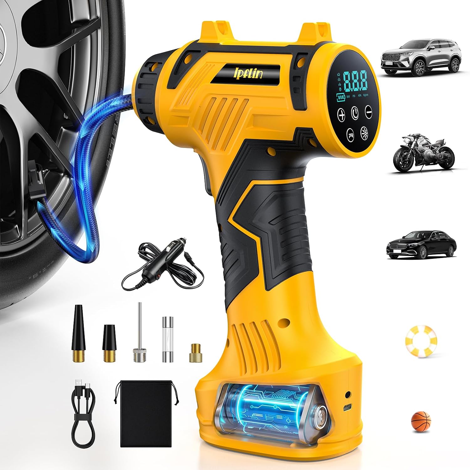 Cordless Tyre Inflator — Dual Power, Auto Shut-Off
